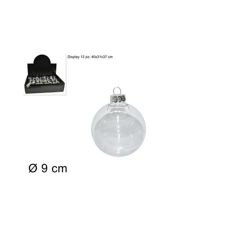 PALLA VETRO TRASPARENTE DIAM.9CM EAN 8033113413674 INGROSSO PALLINE DI NATALE E PUNTALI