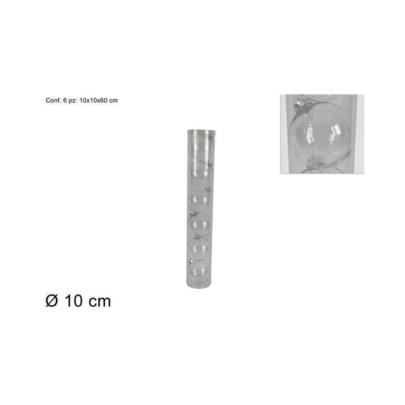 PALLE 10CM 6PZ PLAST. TRASPARENTE IN BOX EAN 8033113918414 INGROSSO PALLINE DI NATALE E PUNTALI