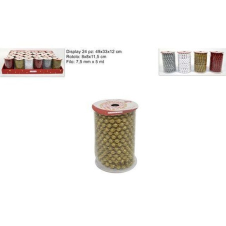 ROTOLO FILO PERLE GLITT. 7.5MM*5MT 4COL. EAN 8033113513893 INGROSSO GHIRLANDE NATALIZIE