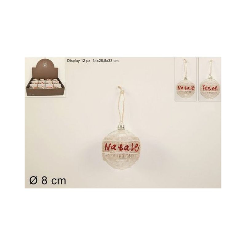 PALLA VETRO 8CM C/NASTRO JUTA 2ASS. B.CO EAN 8033113459412 INGROSSO PALLINE DI NATALE E PUNTALI PALLA VETRO 8CM C/NASTRO JUTA 2ASS. B.CO EAN 8033113459412 INGROSSO PALLINE DI NATALE E PUNTALI