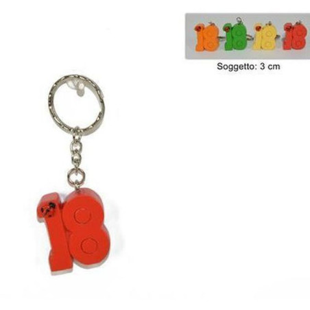 INGROSSO FESTA E PARTY PORTACHIAVI RICORDO 18 ANNI 4COLORI 8CM 8034048387528 INGROSSO ARTICOLI PER FESTE