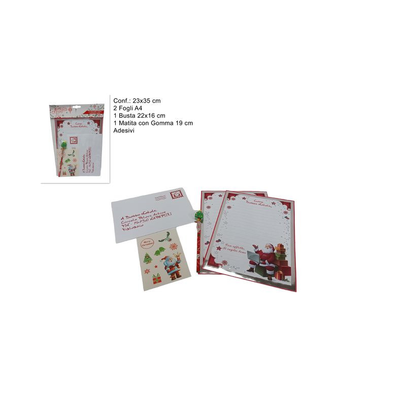 LETTERA BABBO NATALE C/ACCESSORI 24X37CM EAN 8033113421433 INGROSSO BIGLIETTI NATALIZI