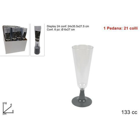 INGROSSO FESTA E PARTY FLUTE PLASTICA 6PZ BASE COLOR TRASP/SILV 8034048417317 INGROSSO ARTICOLI PER FESTE
