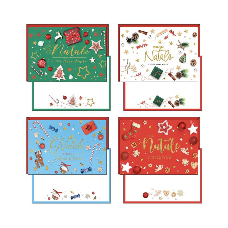 BIGLIETTO NATALE FOTOGR. DEC. SPARSI ORO EAN 8009162354039 INGROSSO BIGLIETTI NATALIZI