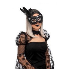 INGROSSO HALLOWEEN MASCHERA IN TESSUTO NERO C/RAGNO D.PIUMA 8004761017835 INGROSSO ARTICOLI DI HALLOWEEN