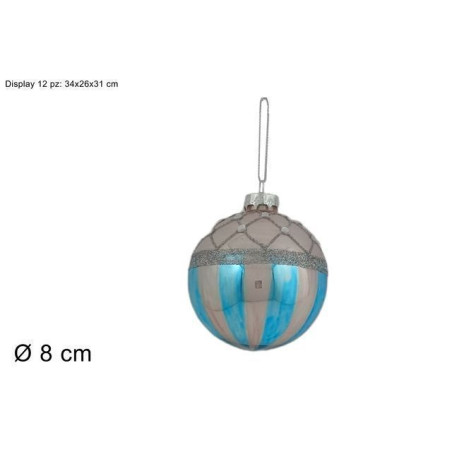PALLA VETRO 8CM ROSA LUC C/STRISCE R/TIF EAN 8053482210490 INGROSSO PALLINE DI NATALE E PUNTALI