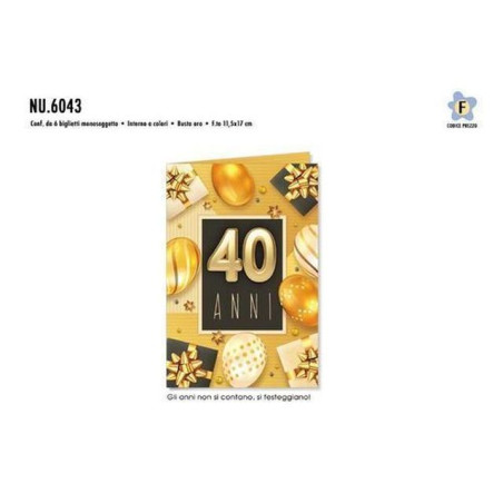 INGROSSO CARTOLERIA BIGLIETTI COMPLEANNO 40 PALLONCINI ORO C.6 INGROSSO BIGLIETTI AUGURI BIGLIETTI COMPLEANNO