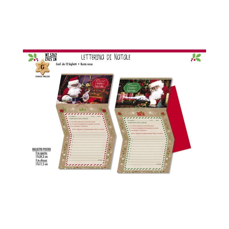 LETTERINA DI NATALE NT.5762 C.12 EAN 8001608357628 INGROSSO BIGLIETTI NATALIZI