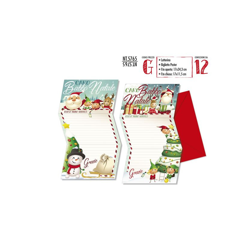LETTERINA DI NATALE NT.5765 C.12 EAN 8001608357659 INGROSSO BIGLIETTI NATALIZI