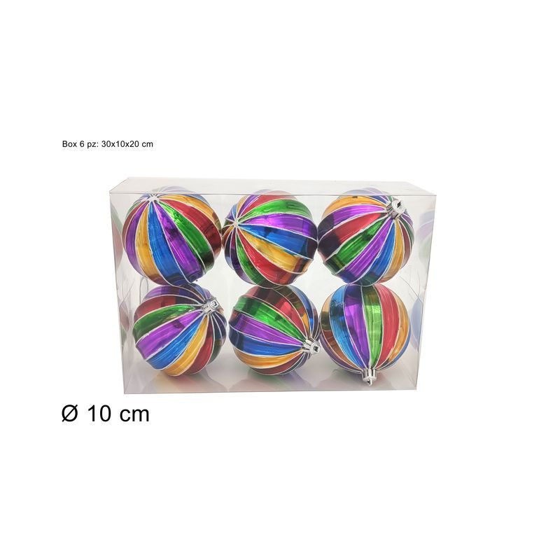 PALLE 10CM 6PZ MULTICOLOR LUCIDO PVC BOX EAN 8053482085609 INGROSSO PALLINE DI NATALE E PUNTALI