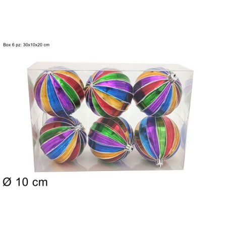 PALLE 10CM 6PZ MULTICOLOR LUCIDO PVC BOX EAN 8053482085609 INGROSSO PALLINE DI NATALE E PUNTALI