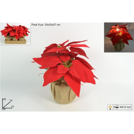 INGROSSO ARTICOLI NATALIZI PIANTINA STELLA NATALE SACCHETTO JUTA C/LUCE LED BATT. 8033113775215 INGROSSO DECORAZIONI NATALIZIE