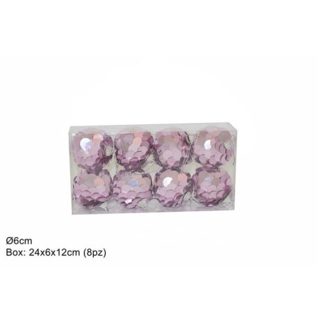 PALLE 6CM 8PZ PAILLETTES IN BOX PVC ROSA EAN 8053482015538 INGROSSO PALLINE DI NATALE E PUNTALI