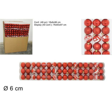 PALLINE 6 CM 48PZ 4 ASS IN PVC BOX ROSSO EAN 8033113707872 INGROSSO PALLINE DI NATALE E PUNTALI