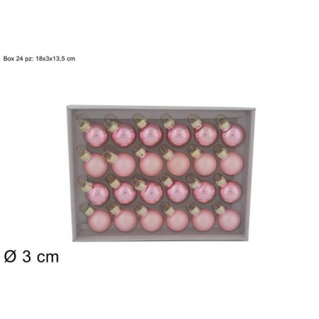 PALLINE VETRO SET 24PZ 3CM ROSAIN BOX KS EAN 8033113970405 INGROSSO PALLINE DI NATALE E PUNTALI