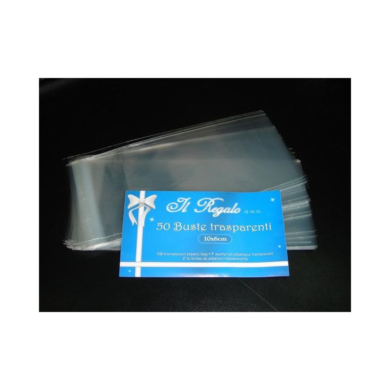 BUSTINE TRASPARENTI 50PZ 30MY 10X6 C/ADE EAN 8034048058718 INGROSSO SACCHETTI E SHOPPER NATALIZI