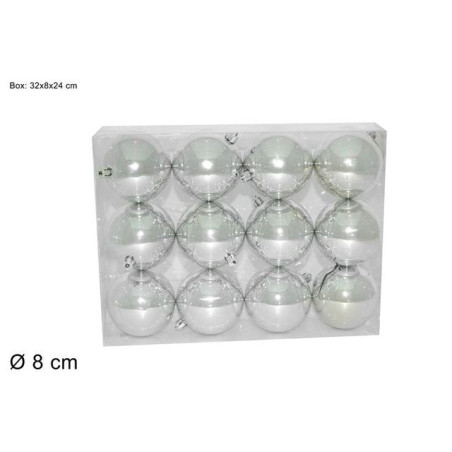 BOX 12 PALLE 8 CM LUCIDE SILVER SV8012-0 EAN 8033113217104 INGROSSO PALLINE DI NATALE E PUNTALI