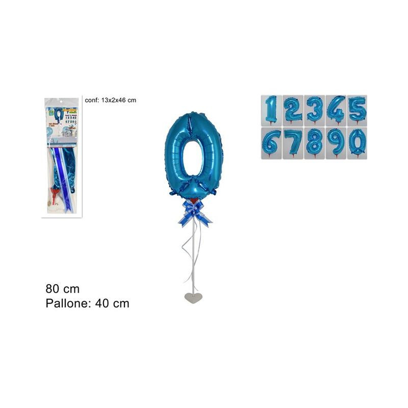 NUMERO GONF 0/9 AZZURRO 40CM CON BASE EAN 8034048483251 INGROSSO PALLONCINI COMPLEANNO