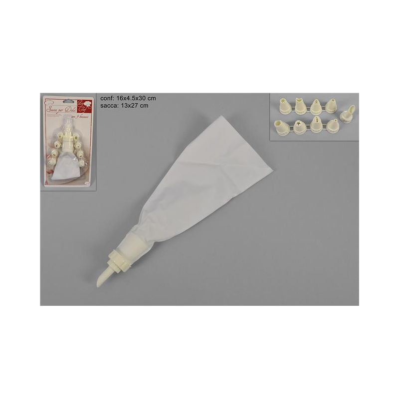 SACCA PASTICCIERE CON 9 BECCUCCI DECORO EAN 8034048258637 INGROSSO UTENSILI PER DESIGN DOLCI