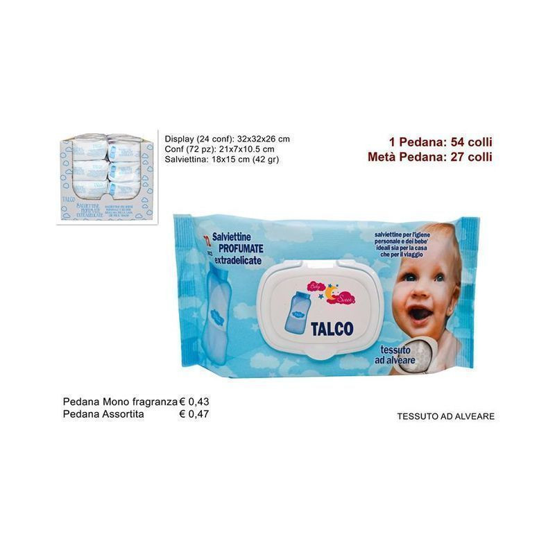 SALVIETTE DETERGENTI 72PZ TALCO (24) EAN 8034048543641 INGROSSO DETERGENTI E SALVIETTE