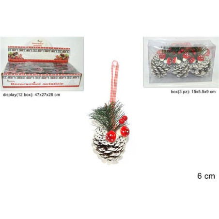 INGROSSO ARTICOLI NATALIZI PIGNA INNEVATA C/FUNGHI E BACCHE 6CM 3PZ 8033113411991 INGROSSO ADDOBBI ALBERO NATALE