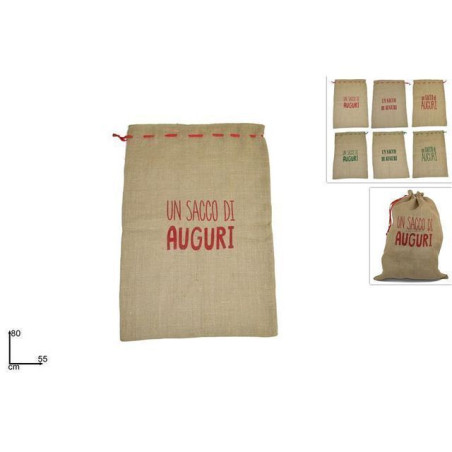 INGROSSO ARTICOLI NATALIZI SACCO JUTA CM.80X55 C/SCRITTA 8033113522642 INGROSSO TRAVESTIMENTI NATALIZI
