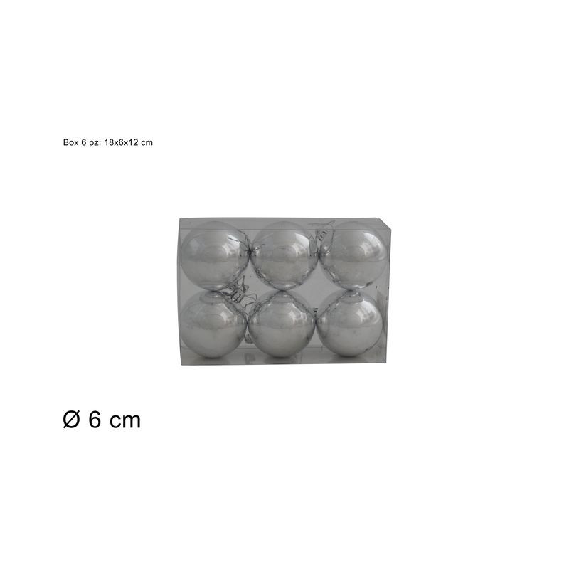 PALLE 6CM 6PZ SILVER IN BOX PVC EAN 8053482121321 INGROSSO PALLINE DI NATALE E PUNTALI