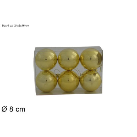 PALLE 8CM 6PZ ORO IN BOX PVC EAN 8053482121451 INGROSSO PALLINE DI NATALE E PUNTALI