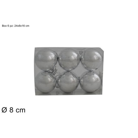 PALLE 8CM 6PZ SILVER IN BOX PVC EAN 8053482121475 INGROSSO PALLINE DI NATALE E PUNTALI
