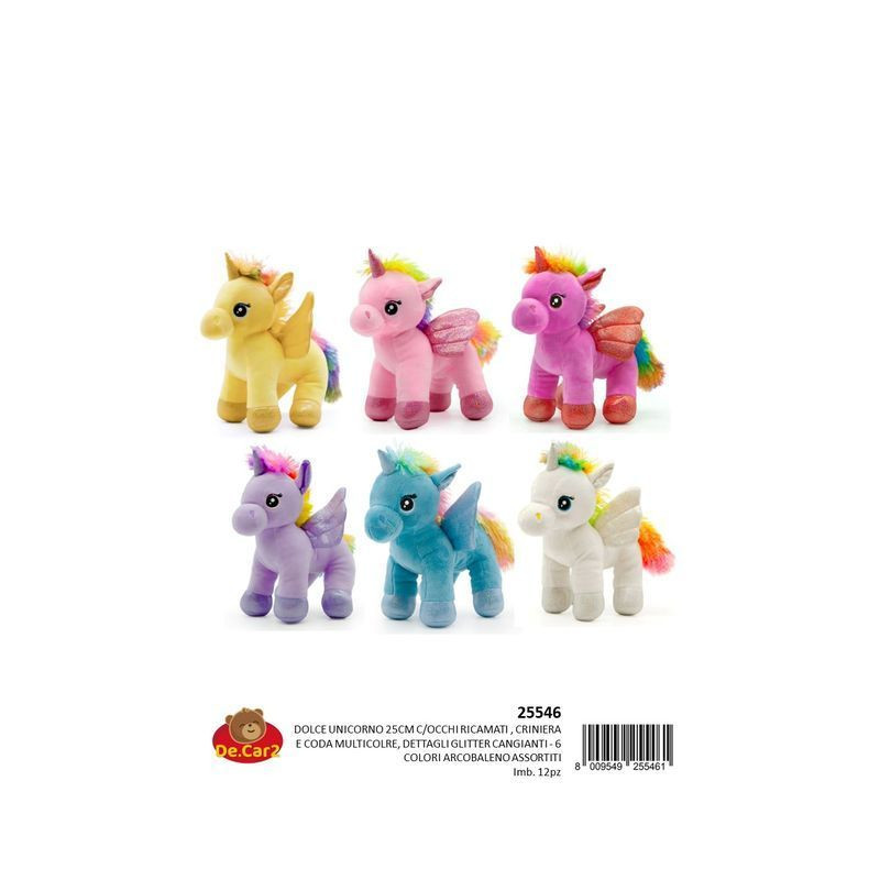 UNICORNO RAINBOW 25CM ASS. EAN 8009549255461 INGROSSO PELUCHE MORBIDOSI