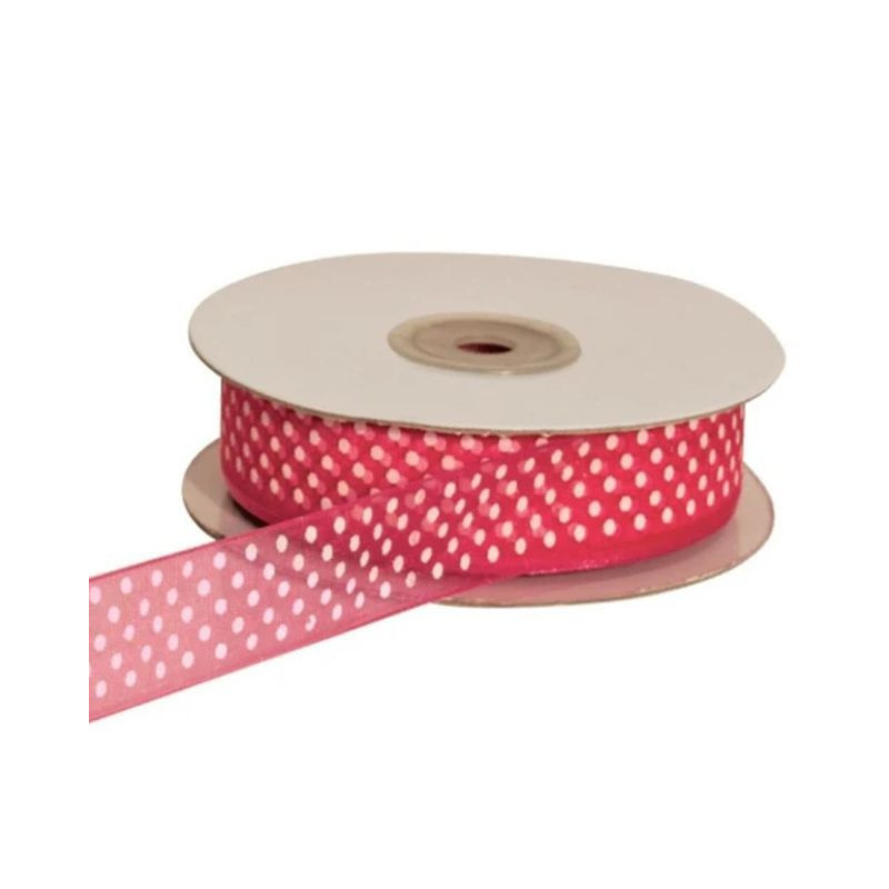 NASTRO ORGANZA 10mm 50mt POIS FRAGOLA EAN 8057094414468 INGROSSO NASTRI E CONTENITORI PER BOMBONIERE
