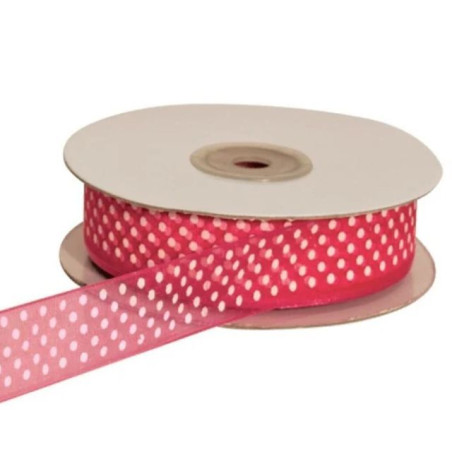 NASTRO ORGANZA 10mm 50mt POIS FRAGOLA EAN 8057094414468 INGROSSO NASTRI E CONTENITORI PER BOMBONIERE