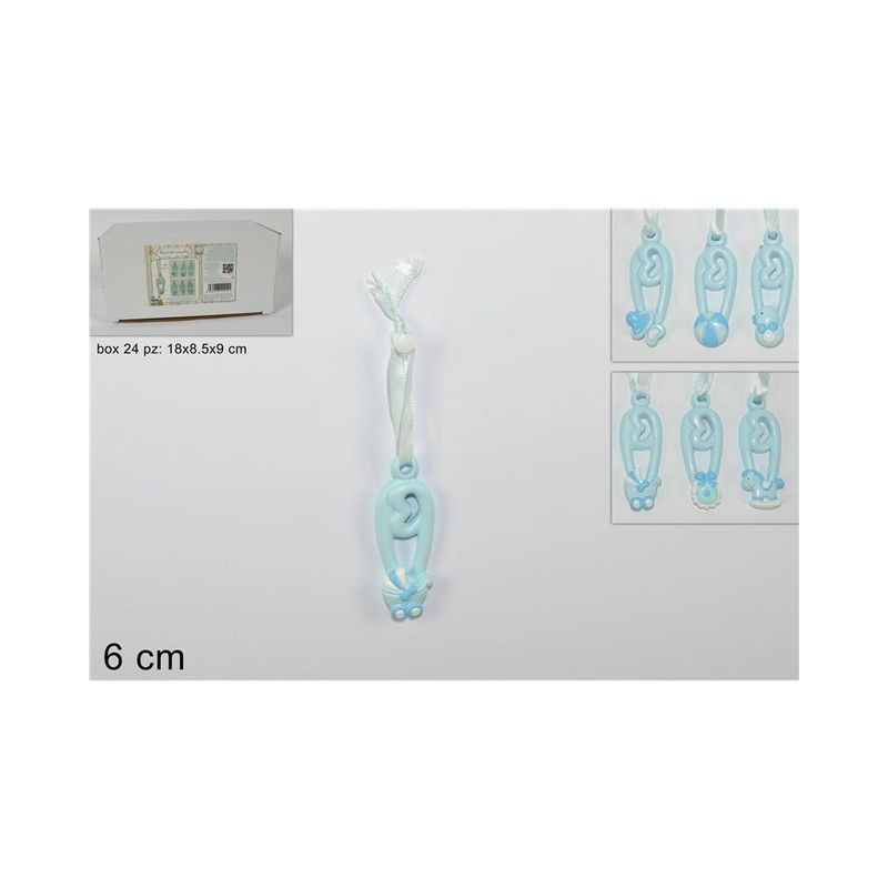 SPILLA RICORDO NASCITE 6CM 6ASS CELESTE EAN 8034048409091 INGROSSO BOMBONIERE