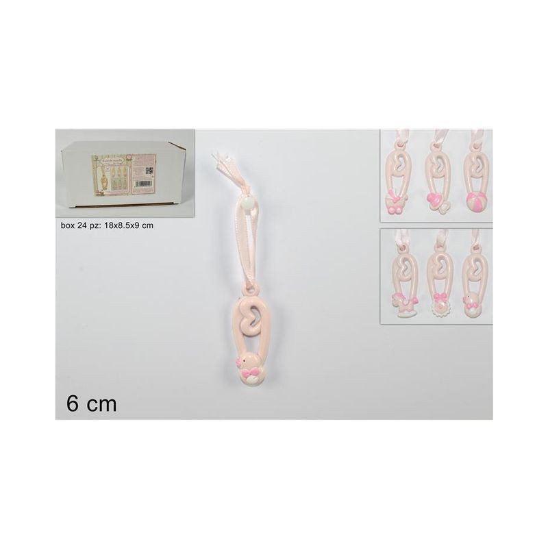 SPILLA RICORDO NASCITE 6CM 6ASS ROSA EAN 8034048409107 INGROSSO BOMBONIERE