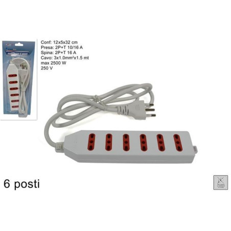 INGROSSO CASALINGHI PRESA SEI USCITE BLISTER SP008A-6 8027501496189 INGROSSO FERRAMENTA E IDRAULICA SPINE E CIABATTE