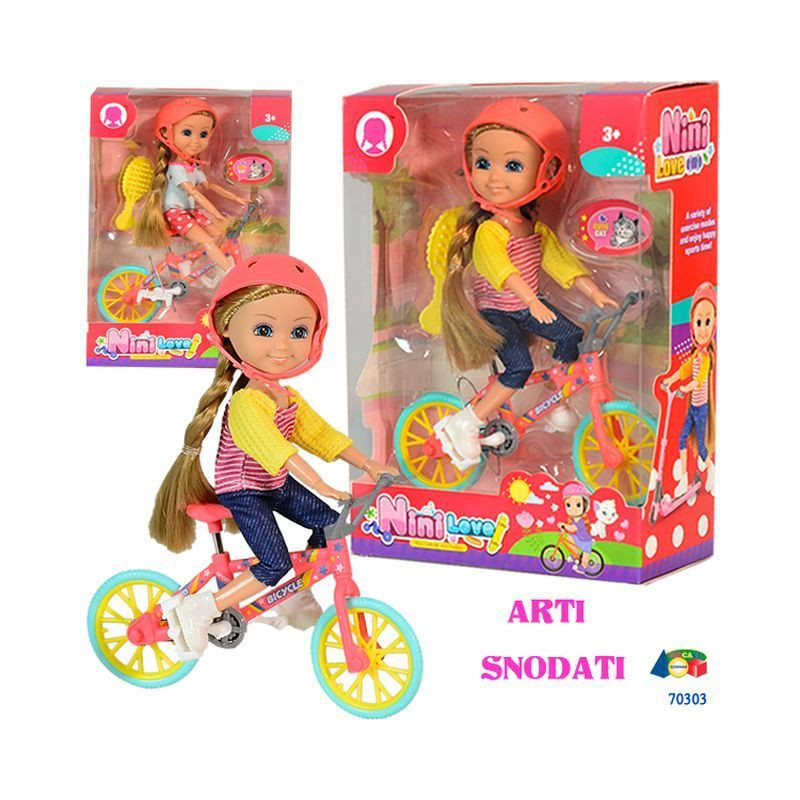 BAMBOLINA C/CASCHETTO IN BICI ASS EAN 8057438020867 INGROSSO BAMBOLE ECONOMICHE