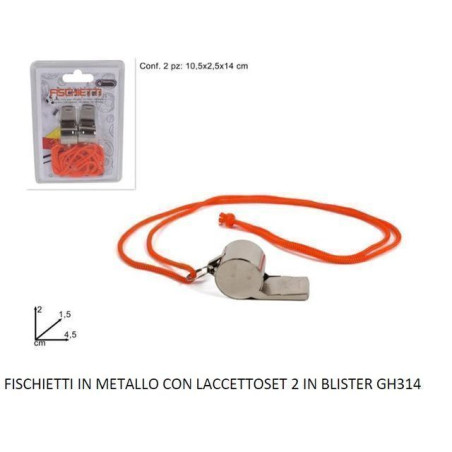 INGROSSO GIOCATTOLI FISCHIETTI IN METALLO C/LACCETTO 2PZ BL. 8034048540138 INGROSSO SPORT E ARIA APERTA