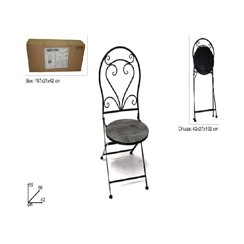 SEDIA FERRO BATTUTO C/MARMO LEGNO GRIGIO EAN 8034048583579 INGROSSO COMPLEMENTI ARREDO VARI