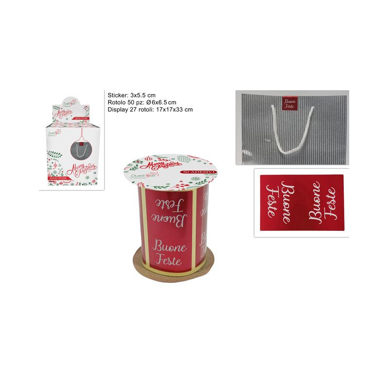 ROTOLO 50 STICKER BUONE FESTE ROSSO EAN 8053482160054 INGROSSO BUSTE E CARTA REGALO NATALIZIA ROTOLO 50 STICKER BUONE FESTE ROSSO EAN 8053482160054 INGROSSO BUSTE E CARTA REGALO NATALIZIA