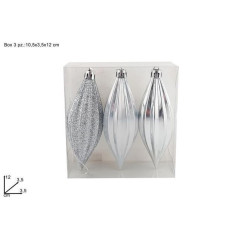 INGROSSO ARTICOLI DI NATALE APPENDINI GOCCIA 12CM SET 3PZ SILVER 8053482270593 ADDOBBI ALBERO NATALE PALLINE DI NATALE E PUNTALI