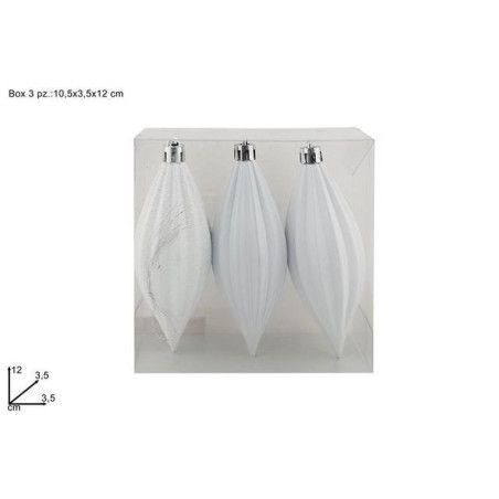 APPENDINI GOCCIA 12CM SET 3PZ BIANCO EAN 8053482270609 INGROSSO PALLINE DI NATALE E PUNTALI
