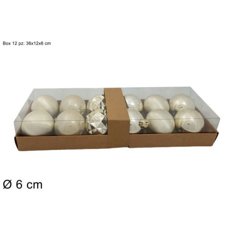 PALLE 6CM 12PZ 6ASS IN BOX BEIGE EAN 8053482084435 INGROSSO PALLINE DI NATALE E PUNTALI