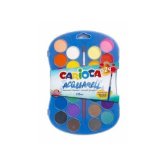INGROSSO CARTOLERIA CARIOCA AQUARELLI ASS. 24PZ D.30MM PL.VA 8003511424053 PENNARELLI MATITE COLORATE TEMPERE ACQUARELLI