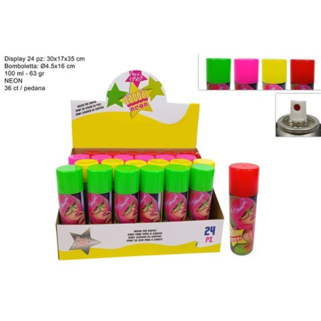 INGROSSO CARNEVALE SPRAY LACCA COLORATA NEON CAPELLI 150ml 8053482319797 ARTICOLI DI CARNEVALE BOMBOLETTE SPRAY CARNEVALE