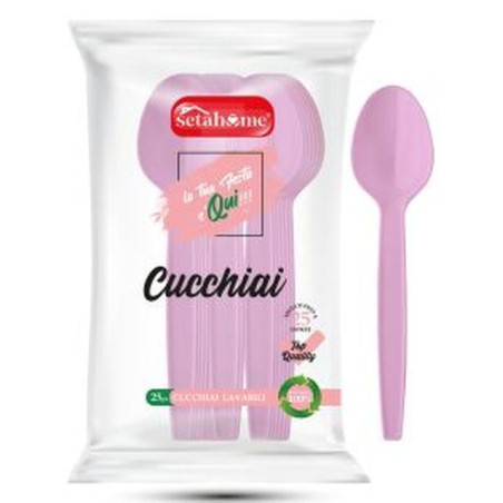 INGROSSO CASALINGHI CUCCHIAI IN PLASTICA PZ.25 ROSA 8054794031285 ARTICOLI PER FESTE POSATE PER PARTY