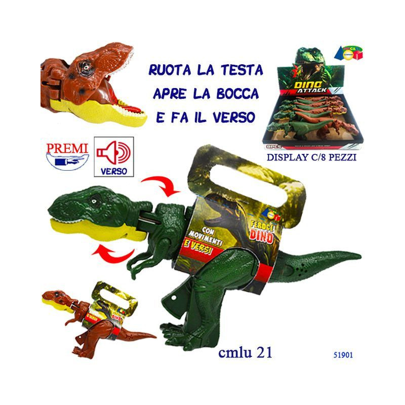 DINO C/VERSO RUOTA TESTA APRE BOCCA EAN 8055742220355 INGROSSO ANIMALI GIOCATTOLO