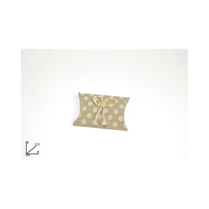 SCATOLA QUADRATA JUTA C/BOTTONI BEIGE EAN 8034048304570 INGROSSO NASTRI E CONTENITORI PER BOMBONIERE