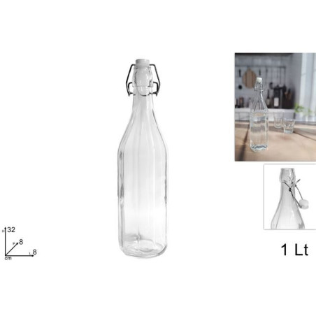 INGROSSO CASALINGHI BOTTIGLIA VETRO COSTOLATA 1LT C/TAP ERME 8034048652053 ACCESSORI SCUOLA BOTTIGLIE