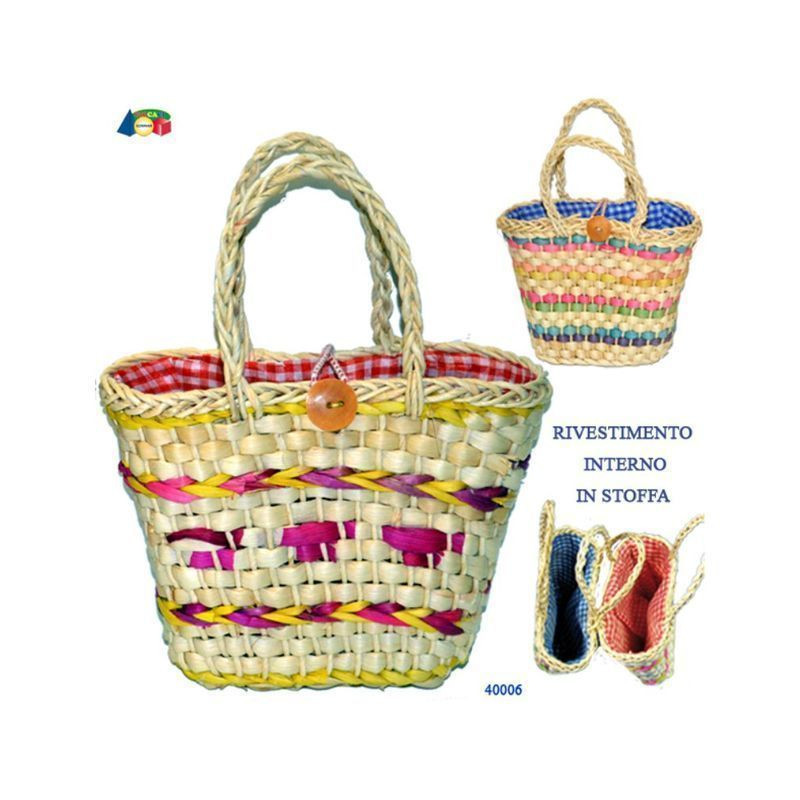 BORSA PAGLIA QUADR. C/CHIUSURA 3 COL. AS EAN 8006087430015 INGROSSO BORSE MARE