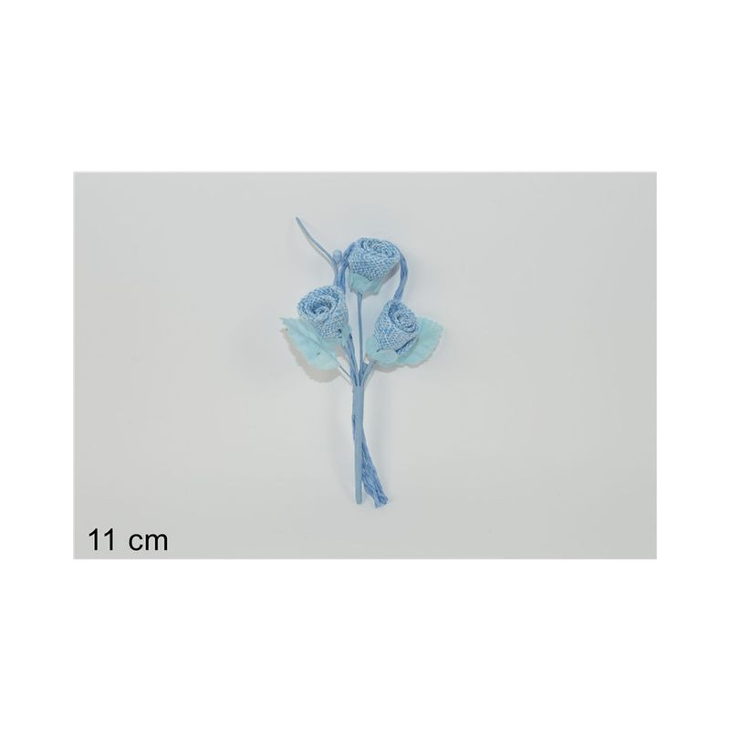 SPILLONE 3 ROSELLINE JUTA CELESTE EAN 8034048368411 INGROSSO FIORI FINTI D'ARREDO